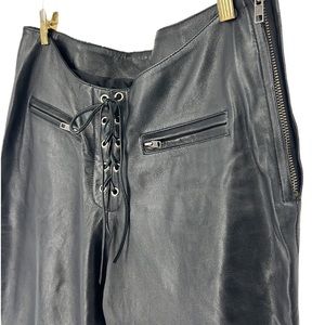Jamin Leather motorcycle pants Leather Lace Up Black Pants SZ 16 New
